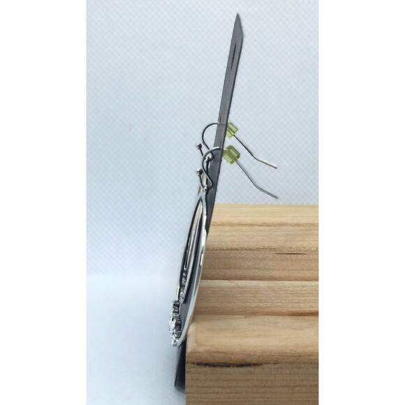 Lia Sophia Large Hoop Earrings Cut Crystal Silver Tone Vintage Dangle Drop Boho - Picture 5 of 11